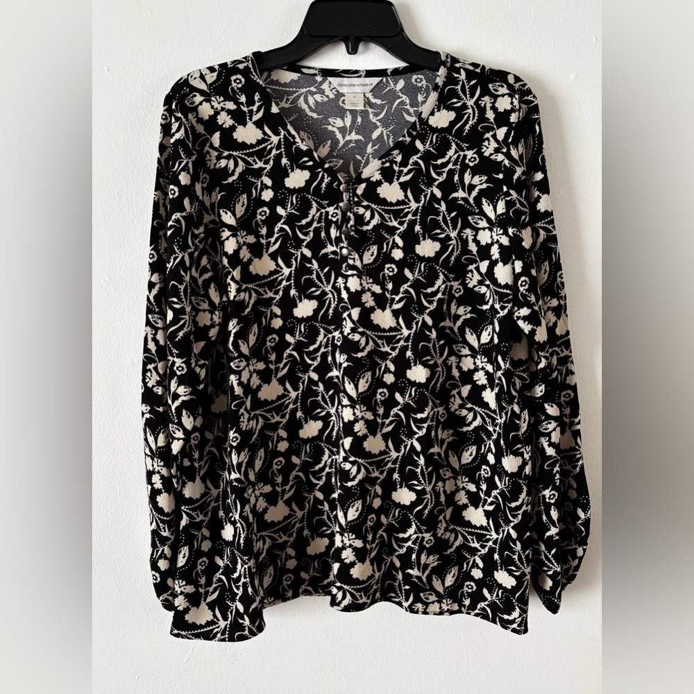Christopher & Banks Black and Cream Floral Long Sleeve Casual Shirt medium